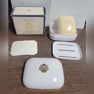 New In Box- Vintage Estee Lauder White Linen Perfumed Soap With Dish- 4oz